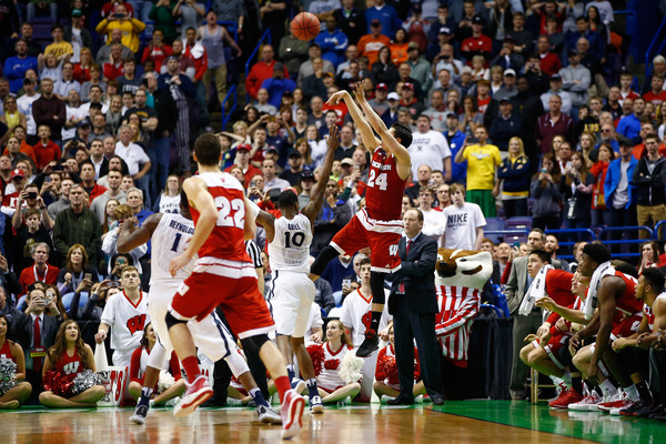 Bronson Koenig's buzzer beating three pointer defeated Xavier to cap an incredible opening four days of the 2016 NCAA Basketball Tournament. (Jamie Squire/Getty Images North America)
