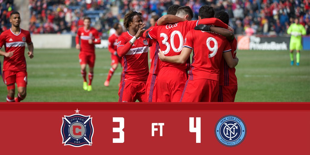Chicago was unable overcome a 3-1 halftime deficit as they lost opening day to New York City FC (Photo courtesy of Chicago Fire's Twitter account.)